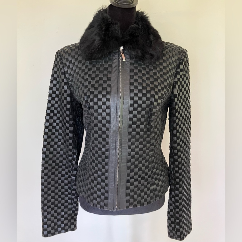 Marvin Richards for Maison Weiss Black Leather Basketweave Jacket Women’s Small